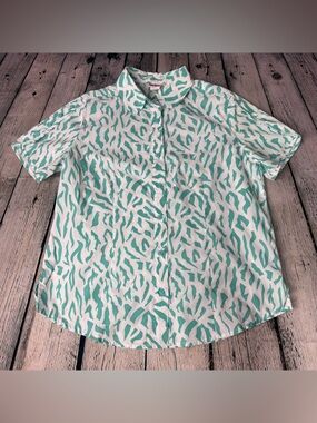 Vtg American Sweetheart Button Up Peter Pan Collared Blue Zebra Print Sz Medium